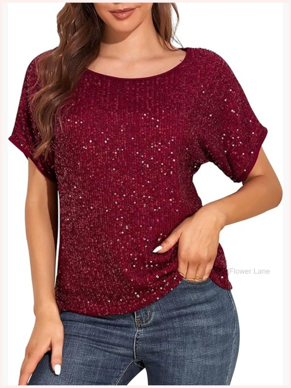 Sequined Sparkle Shimmer Batwing Sleeve Tunic Party Blouse